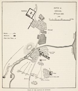 Plan de la bataille de Bithoor, 16 août 1857, de Cassells Illustrated History of England - English School