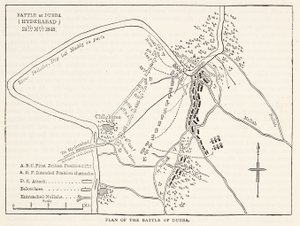 Plan de la bataille de Dubba (Hyderabad) 24 mars 1843, illustration de Cassells Illustrated History of England - English School