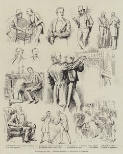 Politiciens en jeu, "Lecture de pensée" à la Chambre des communes (gravure)