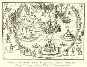 Étang à Elvetham, Hants, lors de la visite de la reine Élisabeth, 1591 - English School