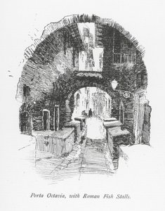 Porta Octavia, avec des étals de poisson romains (litho) - English School