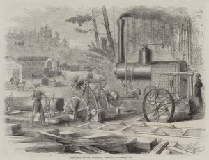 Scierie circulaire à vapeur portable (gravure)