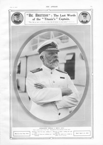 Portrait et hommage au commandant Edward J. Smith, capitaine du paquebot RMS Titanic, de The Sphere, 27 avril 1912
