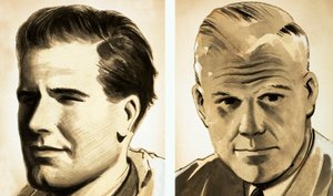 Portraits du commandant Guy Gibson et du Dr Barnes Wallis (gouache sur papier) - English School