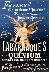 Affiche publicitaire pour le Quinium de Labarraque, médicament à base de quinine pour les fièvres, la faiblesse générale, l
