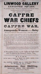 Affiche publicitaire pour une conférence sur les chefs de guerre Caffre à la Linwood Gallery - English School