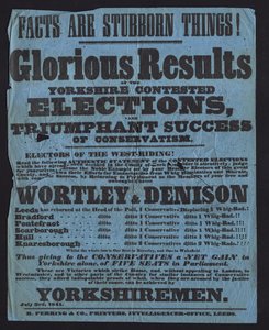 Affiche célébrant la victoire des candidats conservateurs aux élections parlementaires dans le Yorkshire - English School