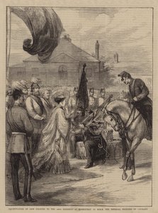 Présentation de nouvelles couleurs au 106e régiment à Parkhurst par SAR la princesse impériale d