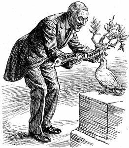 Le président Wilson donne à la colombe de la paix un rameau d