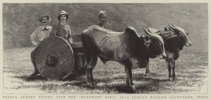 Le prince Albert Victor avec le "roi des éléphants" dans un wagon de jungle à Mysore, Inde