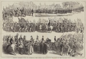 Visite du prince Albert à Liverpool, la grande procession vers le site de la maison des marins (gravure) - English School