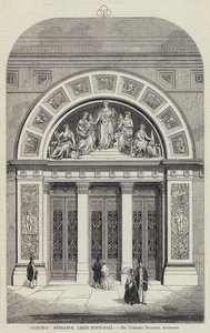 Entrée principale, hôtel de ville de Leeds (gravure) - English School