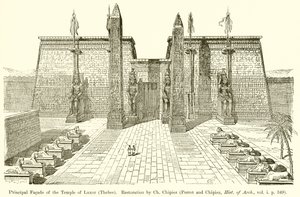 Façade principale du temple de Louxor (Thèbes). Restauration par Ch. Chipiez (Perrot et Chipiez, Hist. de l