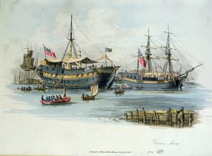 Navires-prisons utilisés par les Britanniques pendant les guerres napoléoniennes pour loger des prisonniers français, 1805 - English School