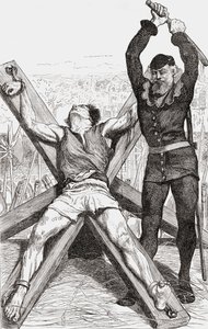 Prisonnier torturé sur la croix de Saint-André, vers 1865 - English School
