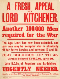 Affiche promotionnelle appelant 100 000 hommes à se porter volontaires pour la guerre