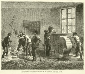 Prussiens battant le blé dans une salle de classe française