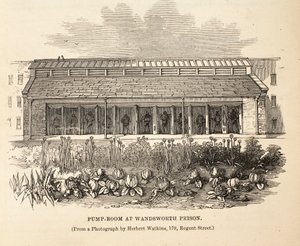 Salle des pompes à la prison de Wandsworth, illustration de The Criminal Prisons of London and Scenes from Prison Life par Henry Mayhew et John Binny, pub. 1862 - English School