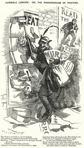 Dessin de Punch : Londres horrible : ou, le Pandémonium des affiches - Londres à l