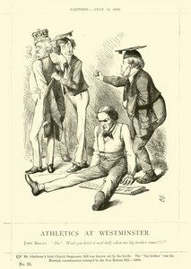 Caricature de Punch concernant John Bright : Athlétisme à Westminster - English School