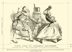 Caricature de Punch concernant John Bright : Scène de la Pantomime de St Stephen, 30 décembre 1865 - English School