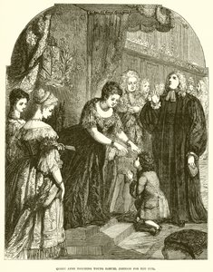 La reine Anne touchant le jeune Samuel Johnson pour le mal - English School