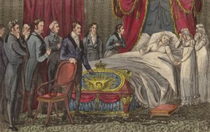 La reine Caroline sur son lit de mort, Brandenburg House, Hammersmith, Londres - English School