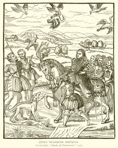 La reine Élisabeth chassant au faucon - English School