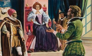 La reine Elizabeth I (1533-1603) et Sir Francis Drake (1540-96) (gouache sur papier)