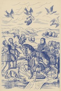 La Reine Elizabeth à la chasse au faucon (litho) - English School