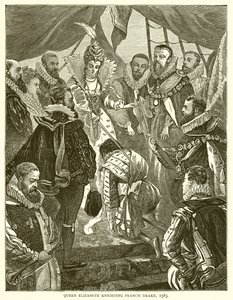 La reine Élisabeth anoblissant Francis Drake, 1585 - English School
