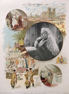 La reine Victoria lors de son jubilé de diamant en 1897 avec certains des principaux événements de sa vie