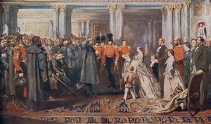 La reine Victoria recevant en audience des vétérans de la guerre de Crimée - English School