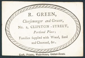 R Green, fromager et épicier, carte de visite - English School