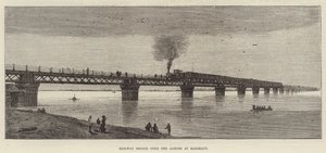 Pont ferroviaire sur le Gange à Rajghaut (gravure)