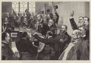 Réélection de M. Parnell en tant que chef du parti irlandais, 25 novembre 1890, dans la salle de comité n° 15, Chambre des communes - English School