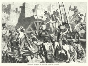 Reconstruction des murs de Jérusalem, après la captivité (gravure) - English School