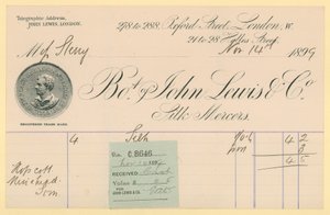 Reçu de John Lewis & Co., 14 novembre 1896 - English School