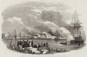 Réception de Sa Majesté à Kingstown, la salve royale (gravure) - English School