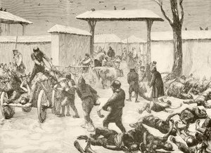 Récupération des morts après le siège de Plevna, Bulgarie en 1877 (lithographie) - English School