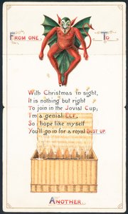 Diable rouge et panier en osier, Carte de Noël - English School