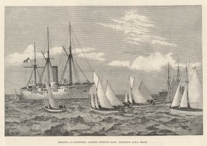 Régate à Zanzibar, course de pinasse à voile, contournant le HMS Brisk - English School