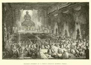 Cérémonie religieuse dans un lamaserie chinois, temple bouddhiste - English School