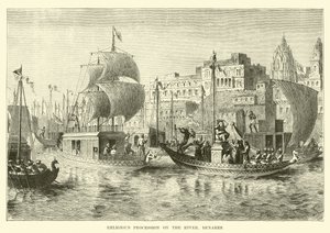 Procession religieuse sur le fleuve, Bénarès - English School