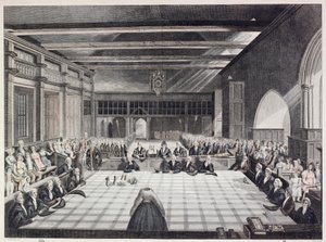 Représentation de la cérémonie de présentation des shérifs de Londres (gravure en couleur) - English School