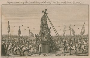 Représentation de la démolition de la croix de Cheapside en 1643 - English School