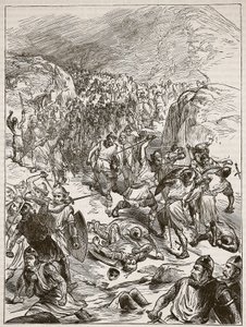 Repousse des Anglais à Corwen, illustration de Cassells Illustrated History of England - English School