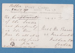 Dos de la carte postale des joueurs de Bolton Wanderers FC, 1911-12 - English School