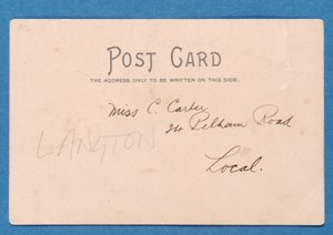 Dos de la carte postale de J.E. Doig (Sunderland) sauvant un but - English School