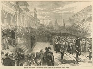 Revue des écoles drillées par le prince et la princesse de Galles dans les jardins de la Société horticole - English School